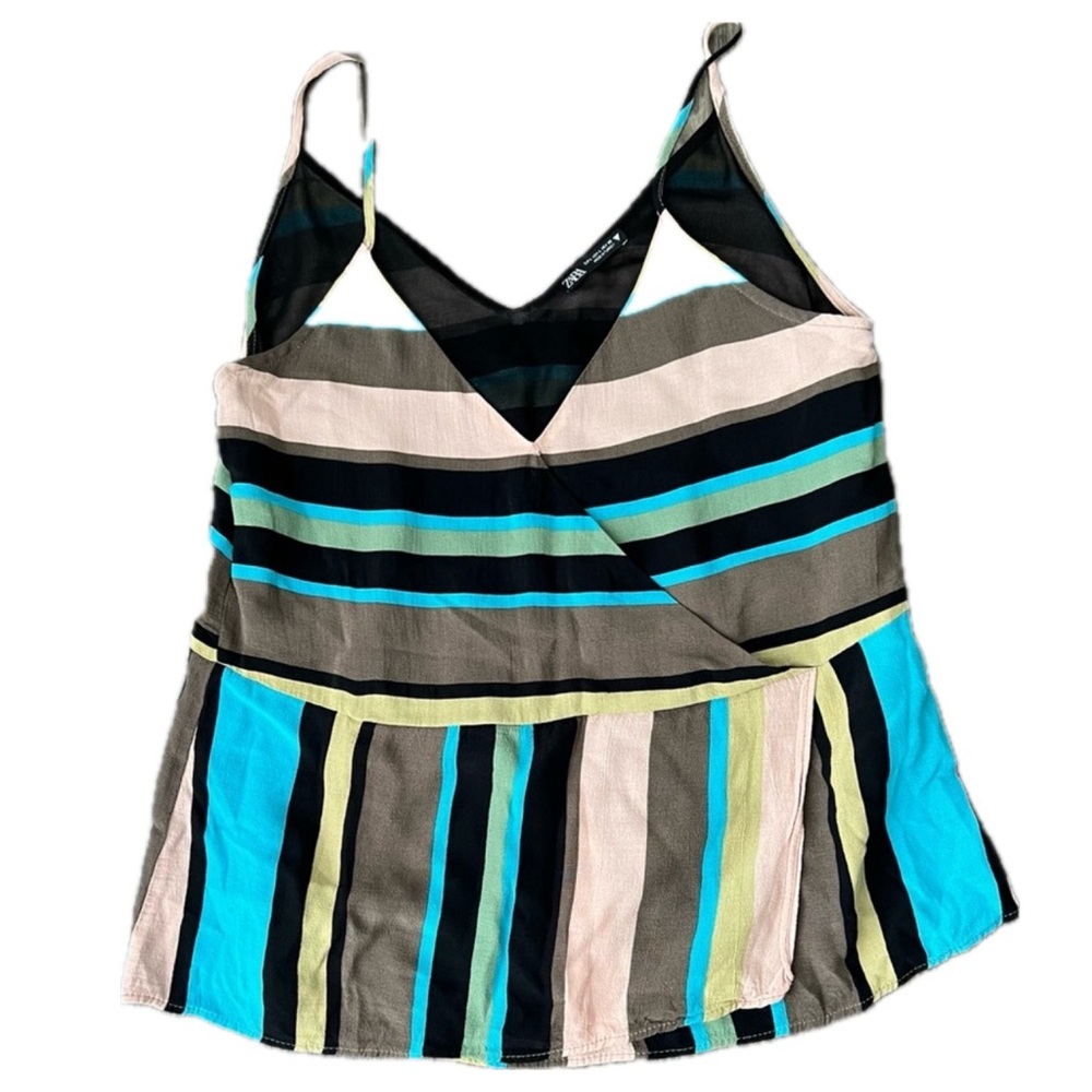 Zara Multi Color Peplum Camisole Spaghetti Strap V-Neck Top - Picture 11 of 11
